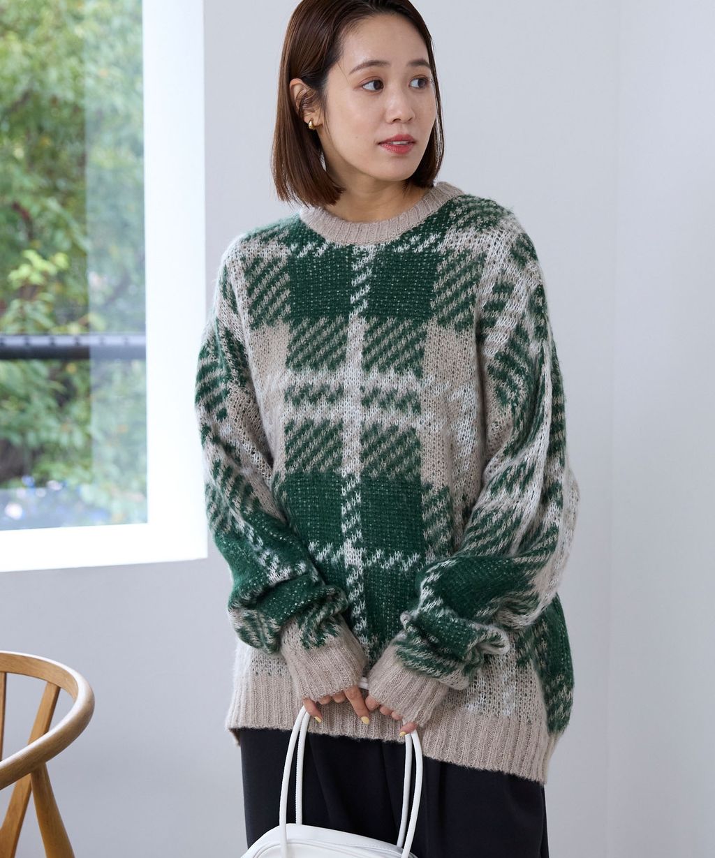 THE CRAFT CREW PRODUCTS 可水洗格紋提花寬版圓領針織毛衣_17