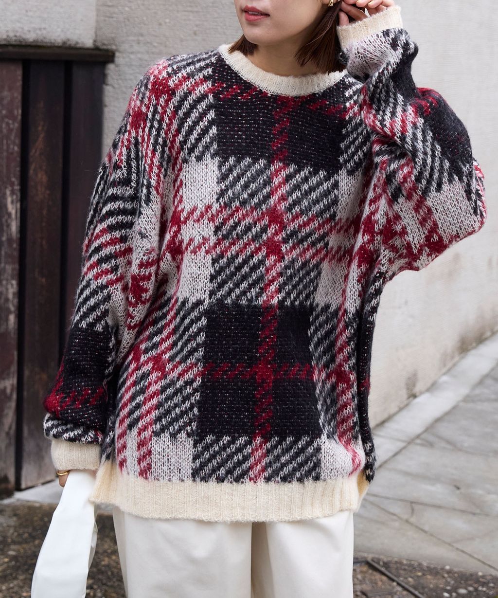 THE CRAFT CREW PRODUCTS 可水洗格紋提花寬版圓領針織毛衣_45
