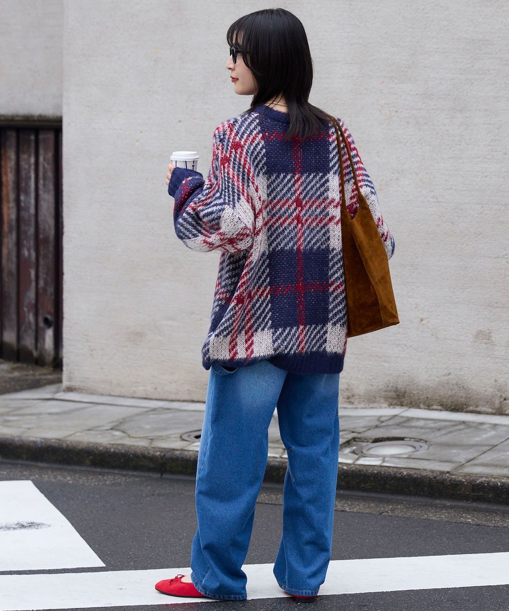 THE CRAFT CREW PRODUCTS 可水洗格紋提花寬版圓領針織毛衣_14