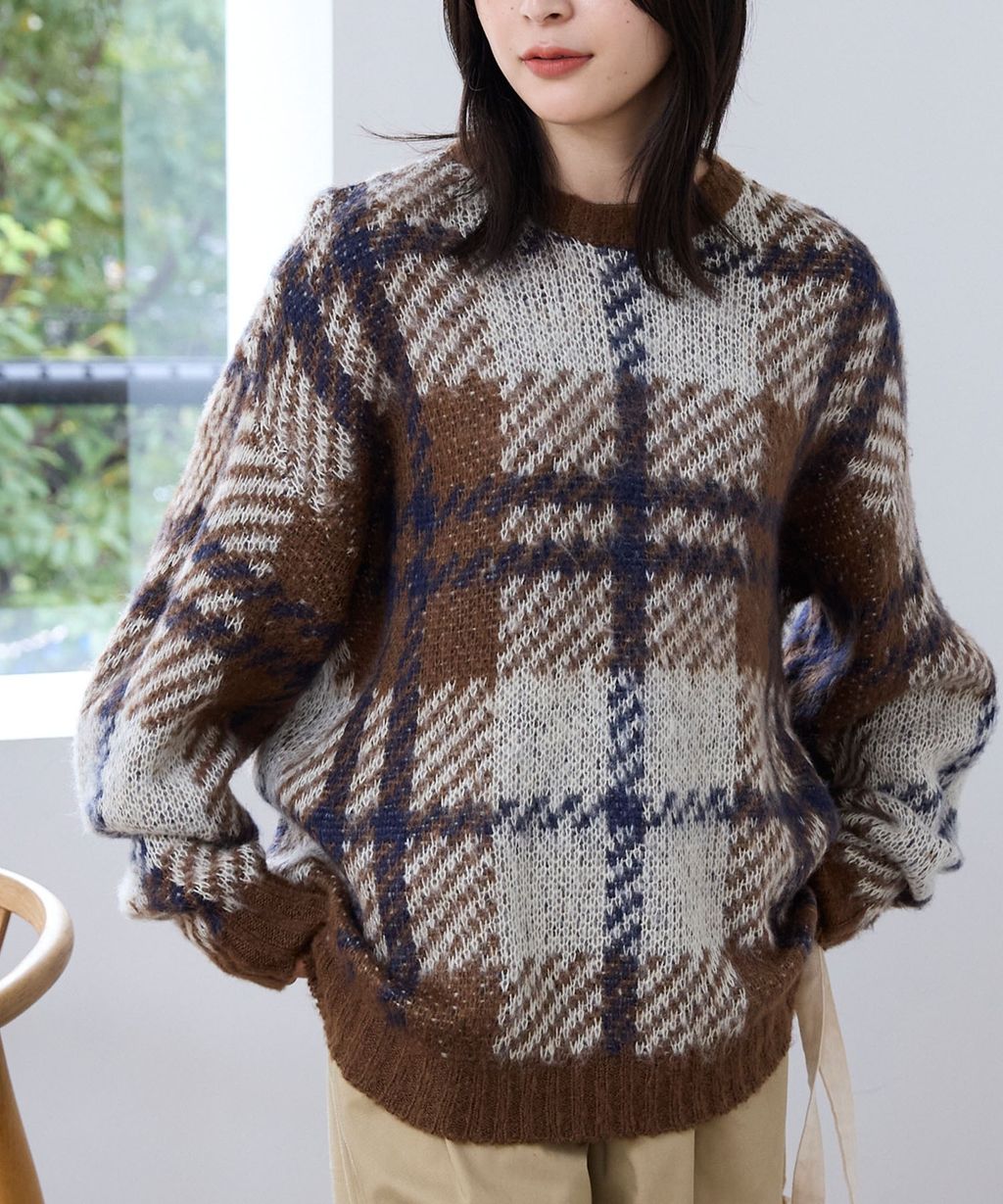 THE CRAFT CREW PRODUCTS 可水洗格紋提花寬版圓領針織毛衣_32