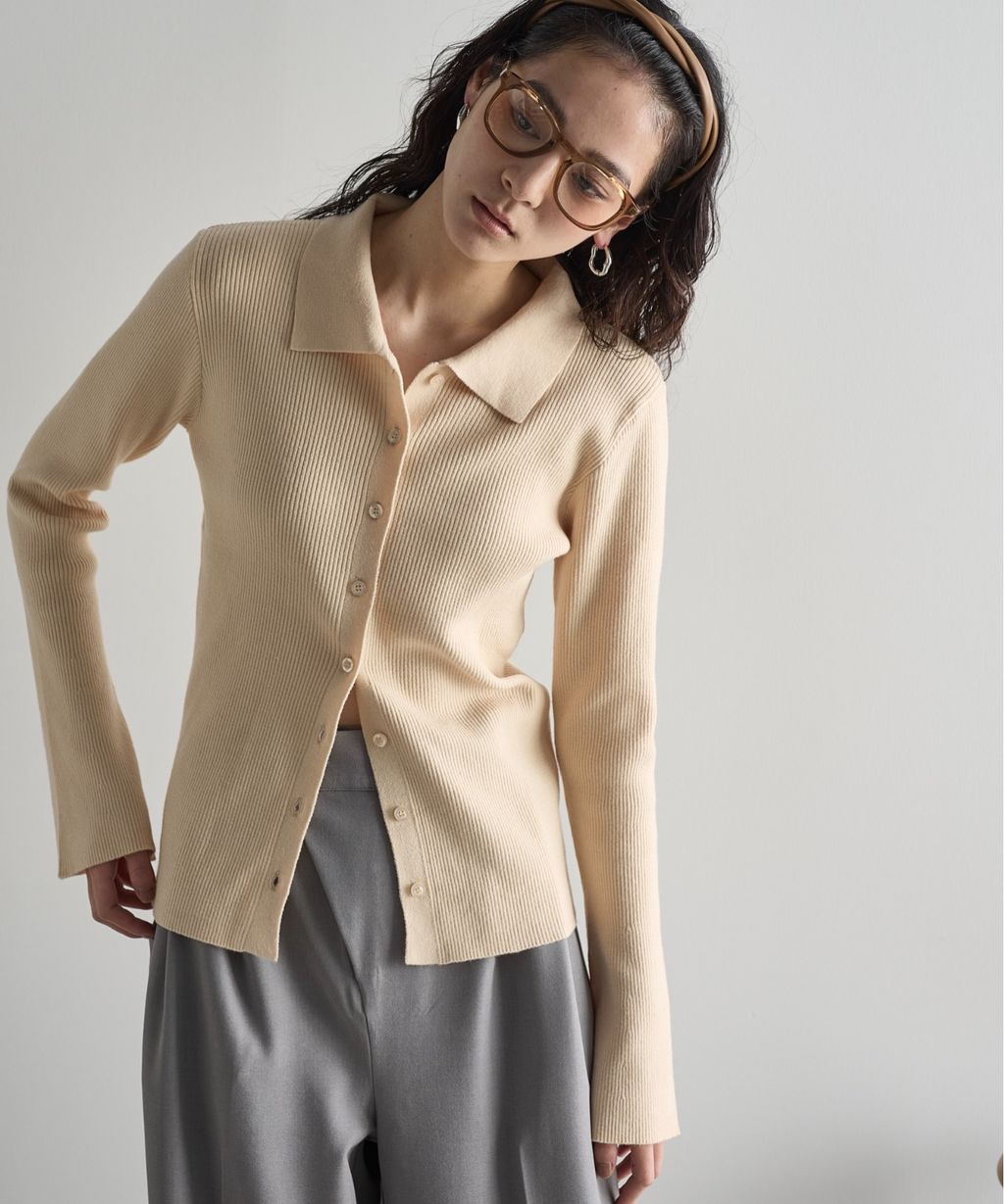 THE YOn 修身羅紋針織POLO開襟衫_3