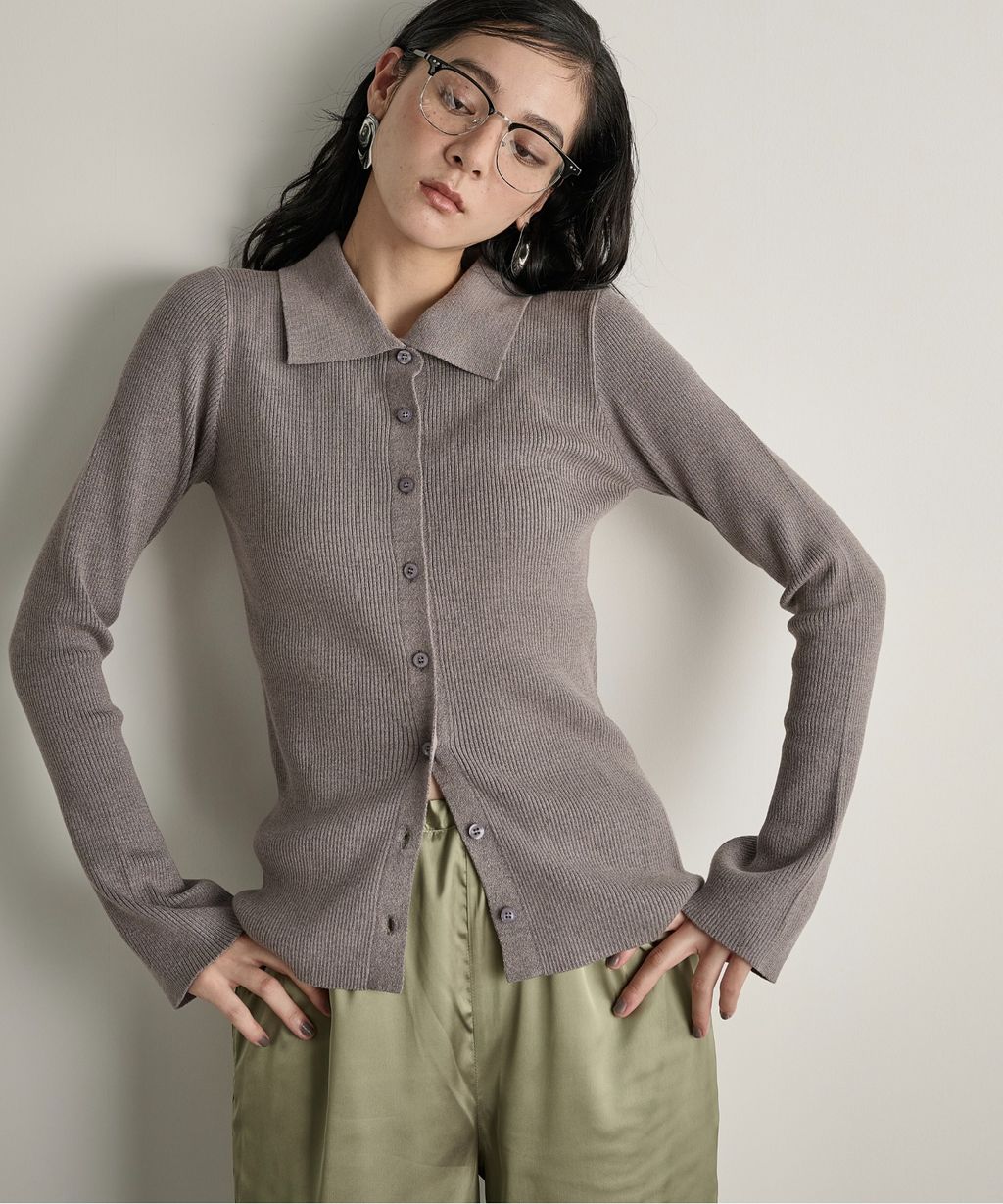 THE YOn 修身羅紋針織POLO開襟衫_1