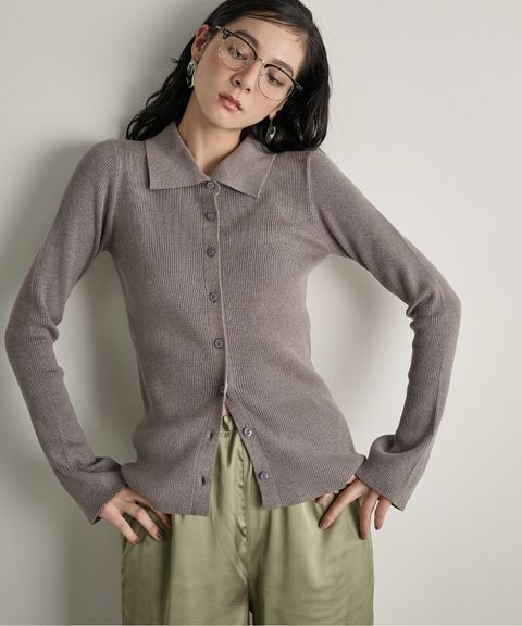 THE YOn 修身羅紋針織POLO開襟衫_1