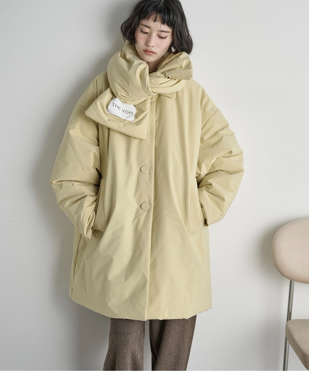 THE YOn 中長版蓬鬆鋪棉保暖外套(附圍巾)_2