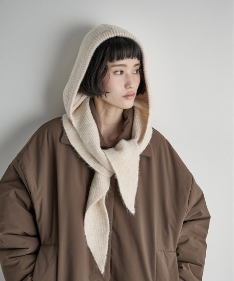 THE YOn 羊毛混紡羅紋針織連帽圍巾_11