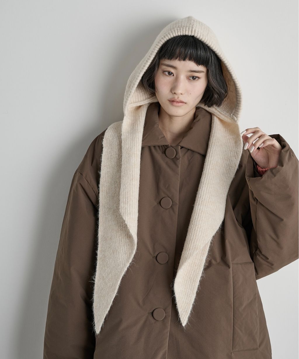 THE YOn 羊毛混紡羅紋針織連帽圍巾_5