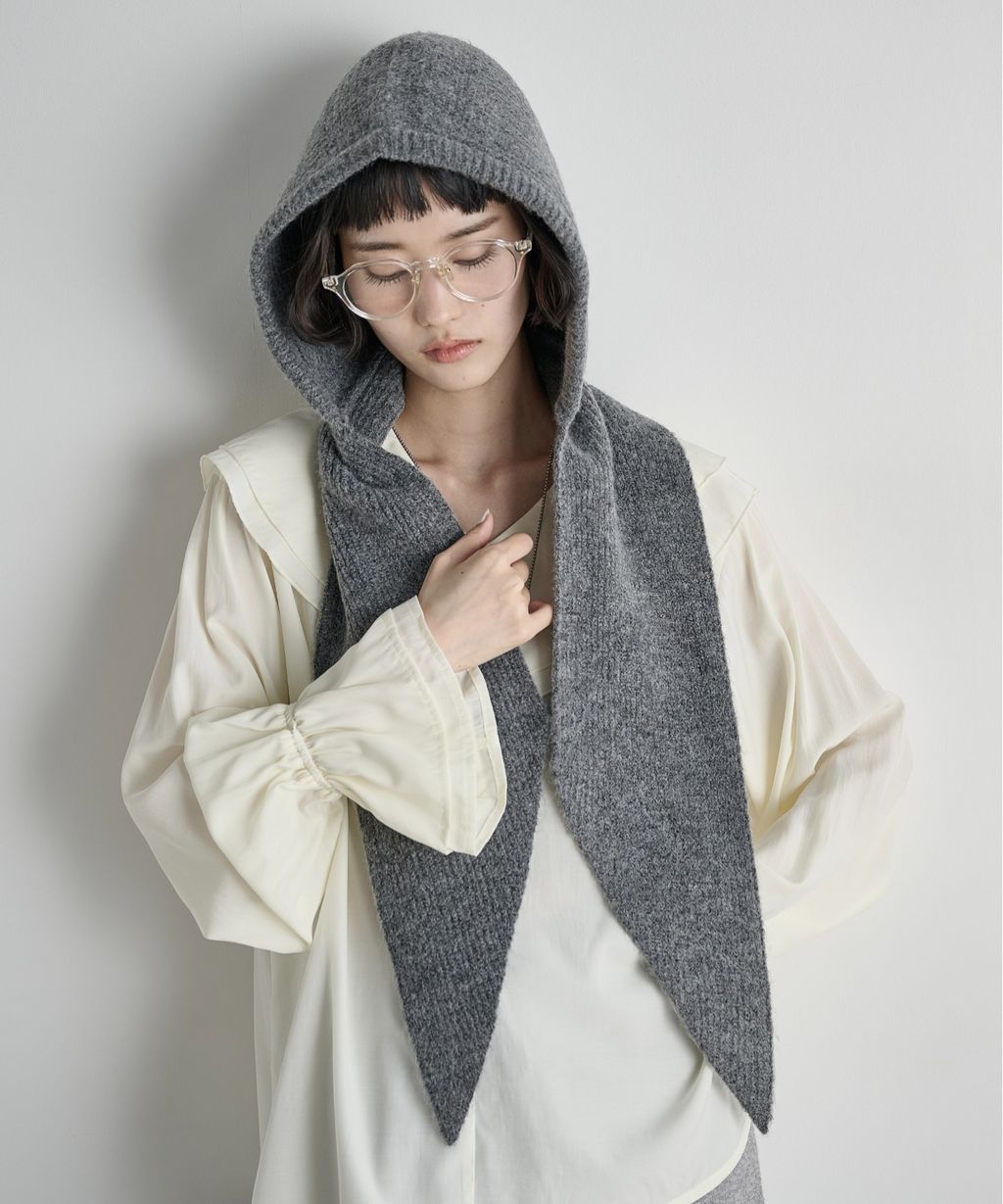 THE YOn 羊毛混紡羅紋針織連帽圍巾_2