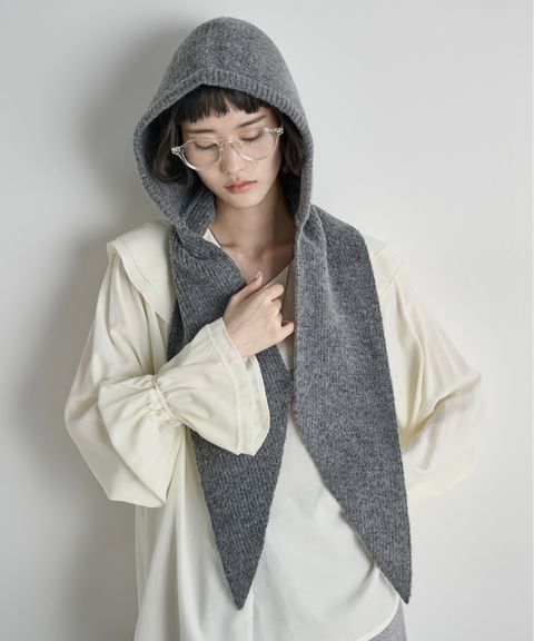 THE YOn 羊毛混紡羅紋針織連帽圍巾_2