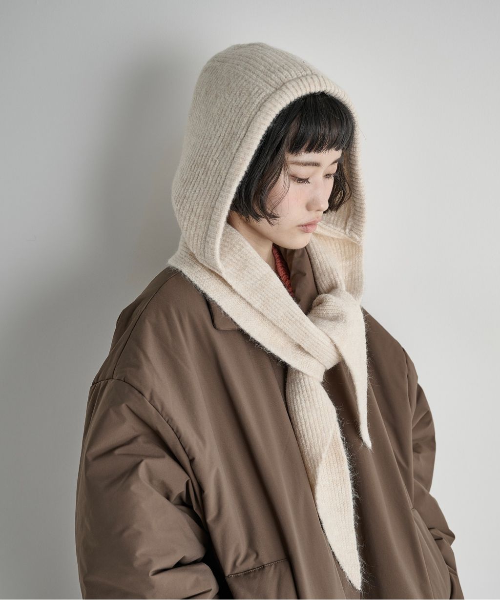 THE YOn 羊毛混紡羅紋針織連帽圍巾_12