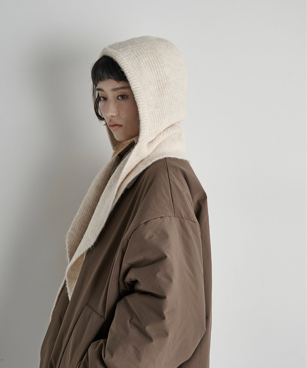 THE YOn 羊毛混紡羅紋針織連帽圍巾_8