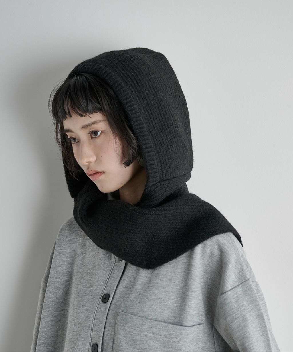 THE YOn 羊毛混紡羅紋針織連帽圍巾_4