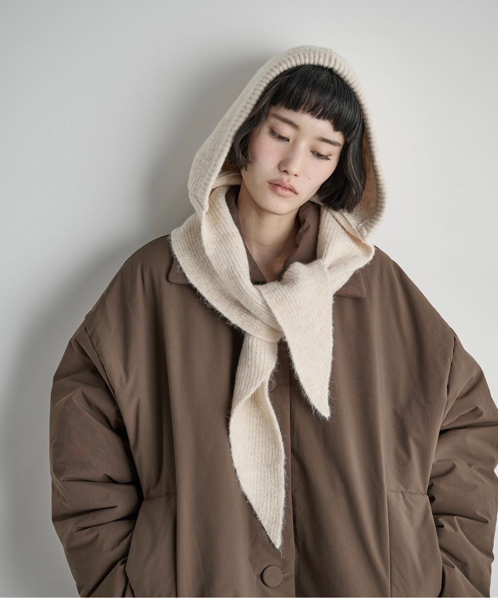 THE YOn 羊毛混紡羅紋針織連帽圍巾_3