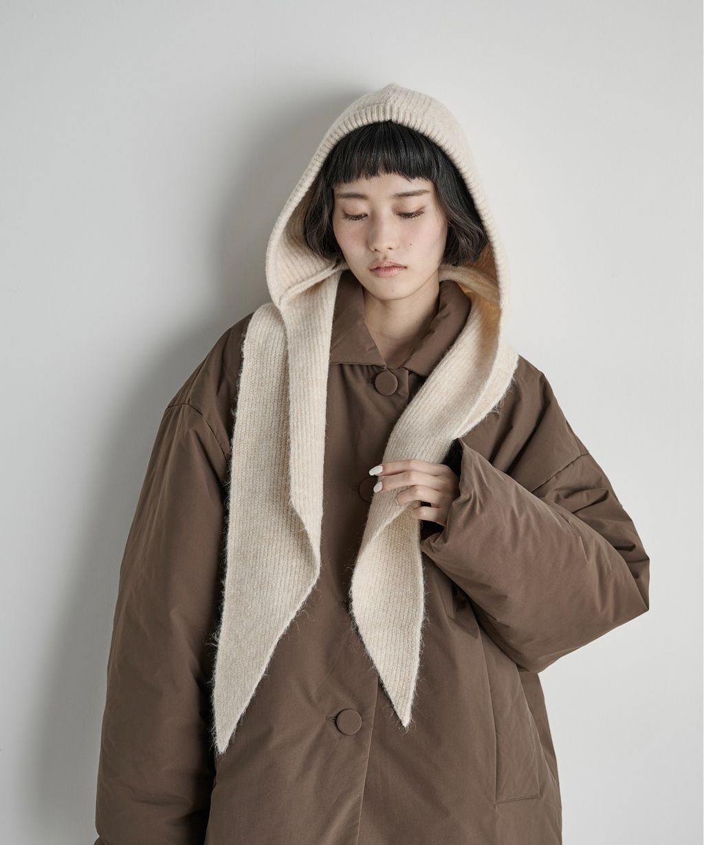 THE YOn 羊毛混紡羅紋針織連帽圍巾_6