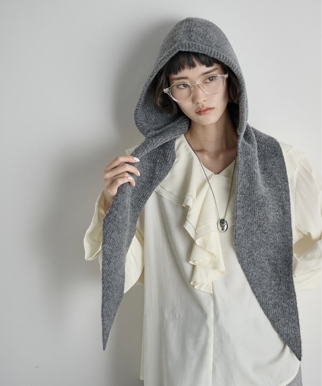 THE YOn 羊毛混紡羅紋針織連帽圍巾_41