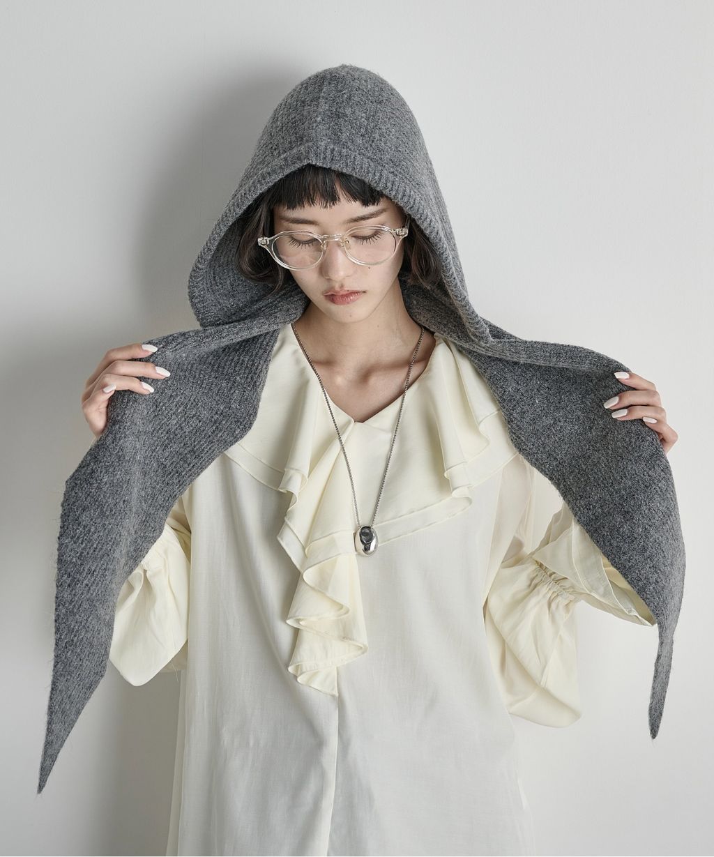 THE YOn 羊毛混紡羅紋針織連帽圍巾_39