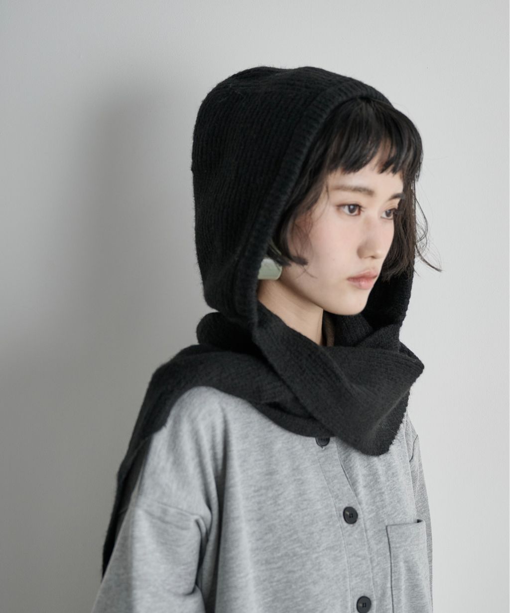 THE YOn 羊毛混紡羅紋針織連帽圍巾_30