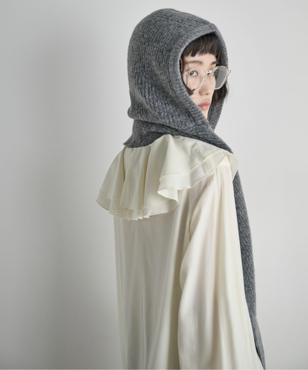 THE YOn 羊毛混紡羅紋針織連帽圍巾_22