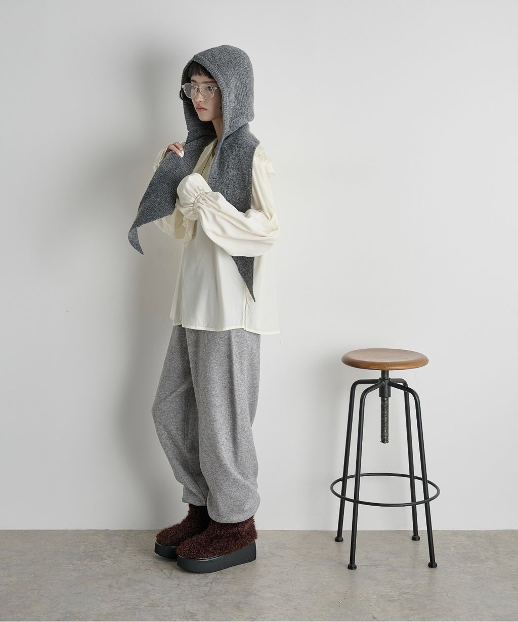 THE YOn 羊毛混紡羅紋針織連帽圍巾_18