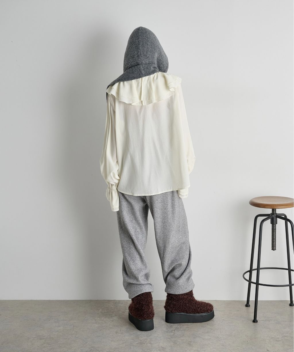 THE YOn 羊毛混紡羅紋針織連帽圍巾_19