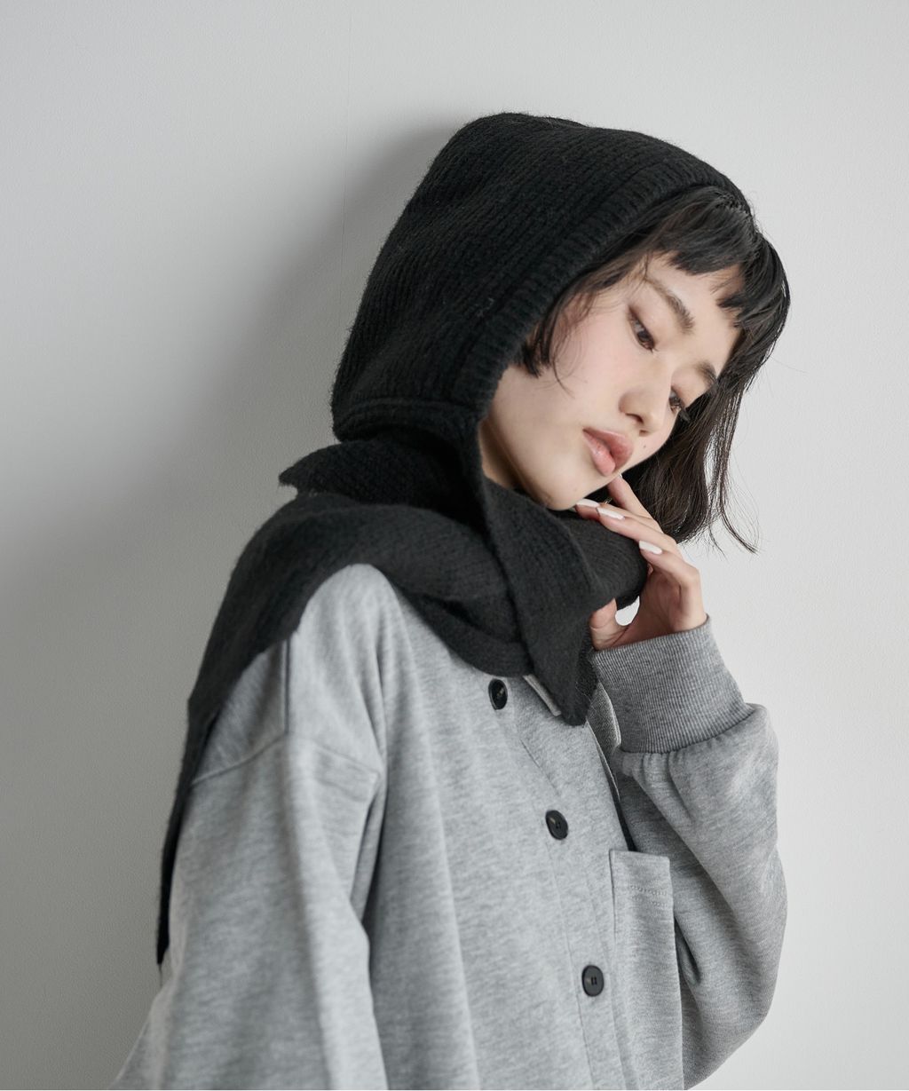 THE YOn 羊毛混紡羅紋針織連帽圍巾_31