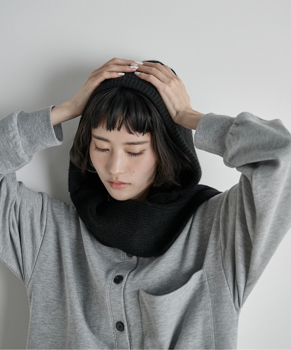 THE YOn 羊毛混紡羅紋針織連帽圍巾_29