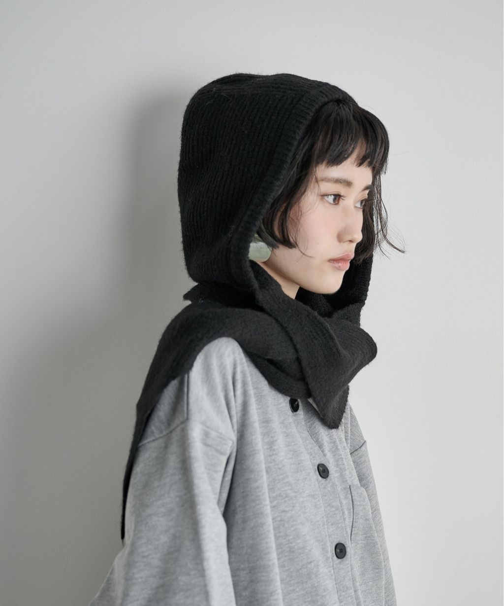 THE YOn 羊毛混紡羅紋針織連帽圍巾_32