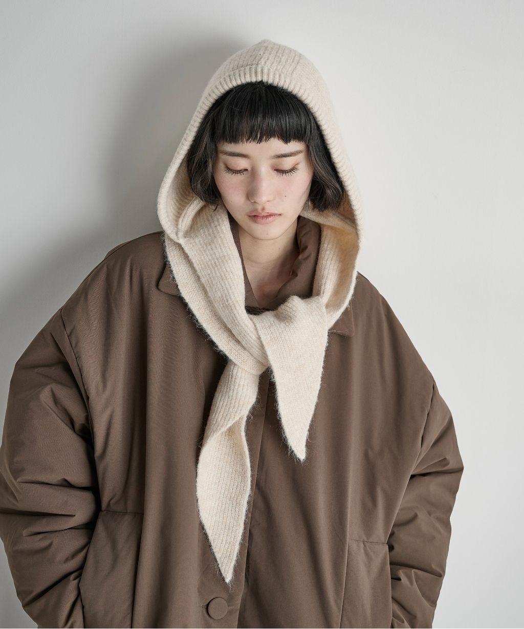 THE YOn 羊毛混紡羅紋針織連帽圍巾_10