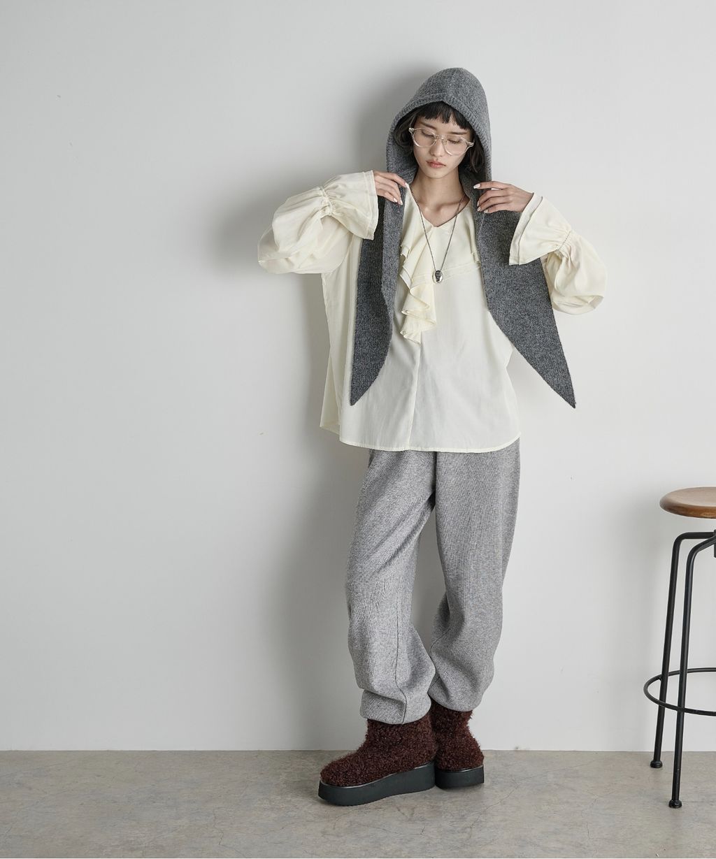 THE YOn 羊毛混紡羅紋針織連帽圍巾_17