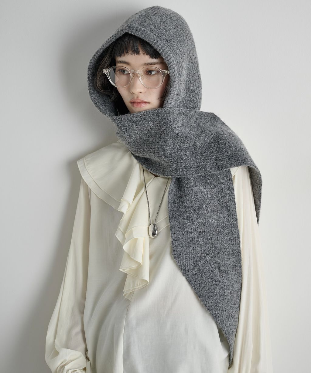 THE YOn 羊毛混紡羅紋針織連帽圍巾_40