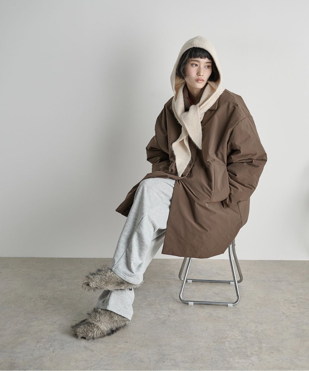 THE YOn 羊毛混紡羅紋針織連帽圍巾_14