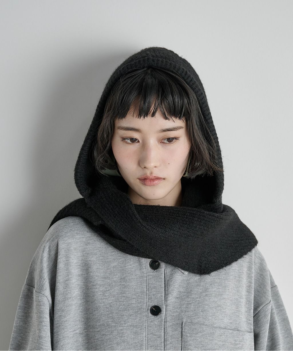 THE YOn 羊毛混紡羅紋針織連帽圍巾_27
