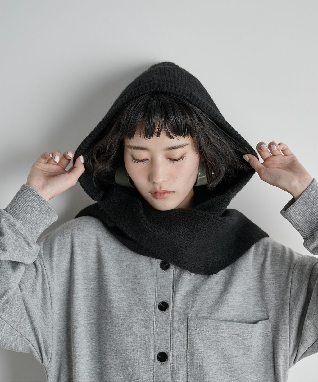 THE YOn 羊毛混紡羅紋針織連帽圍巾_28