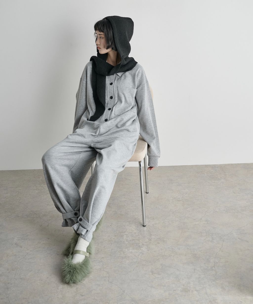 THE YOn 羊毛混紡羅紋針織連帽圍巾_35