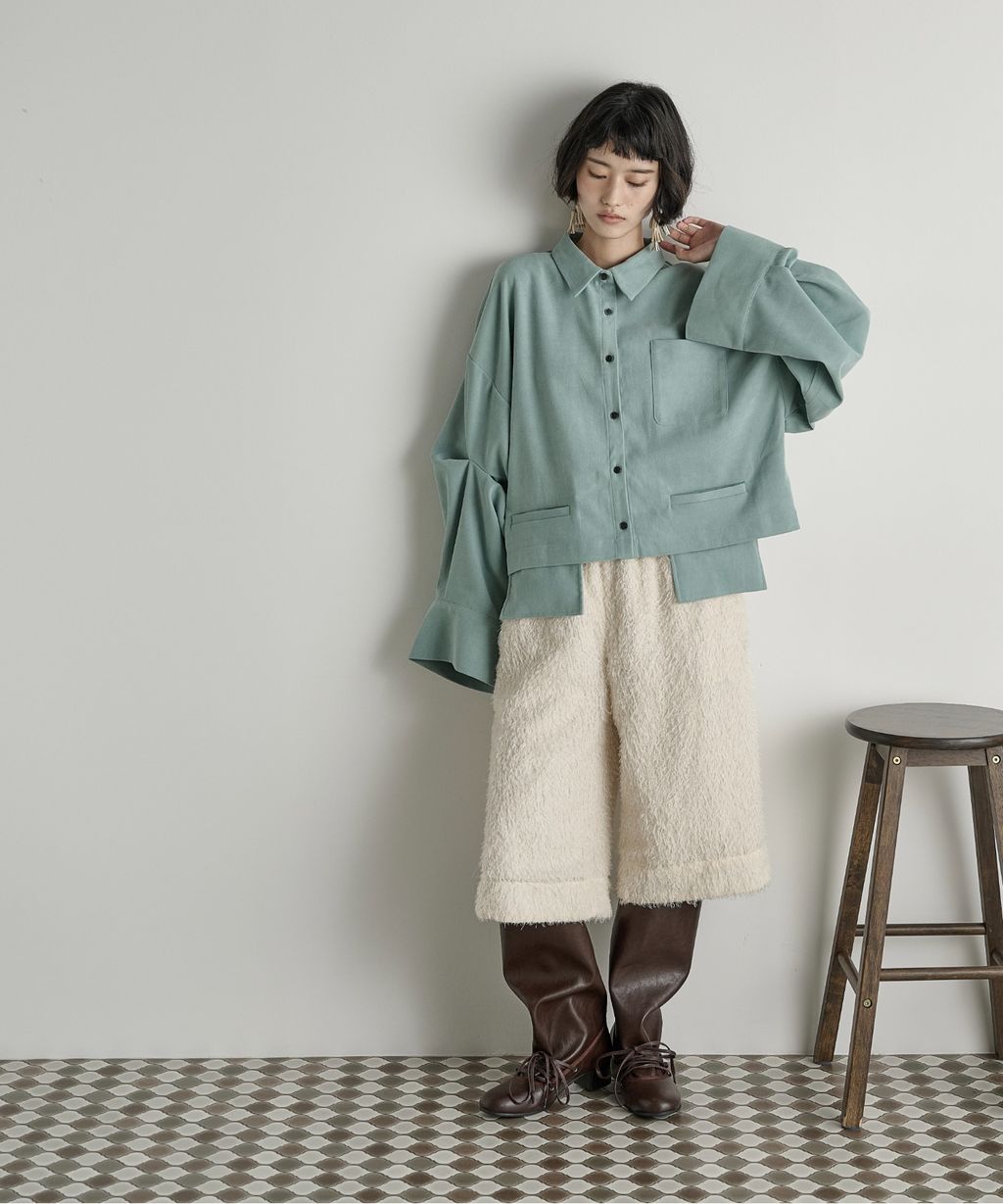 THE YOn 立體抓褶袖短版襯衫_9