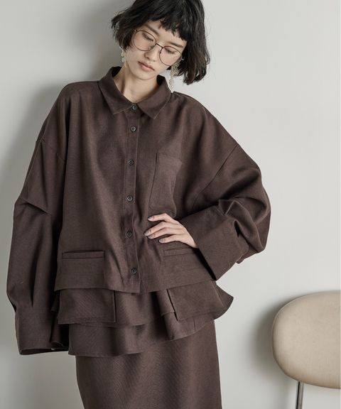 THE YOn 立體抓褶袖短版襯衫_1