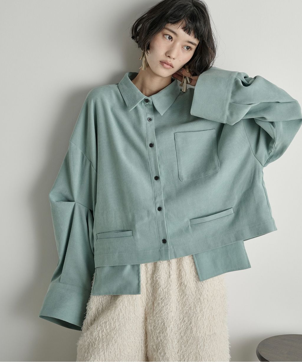 THE YOn 立體抓褶袖短版襯衫_4