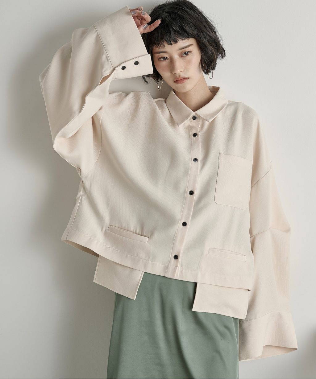 THE YOn 立體抓褶袖短版襯衫_3