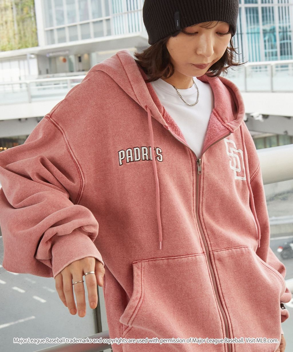 MLB限定別注款 刺繡復古水染雙拉鍊高磅刷毛連帽外套_4
