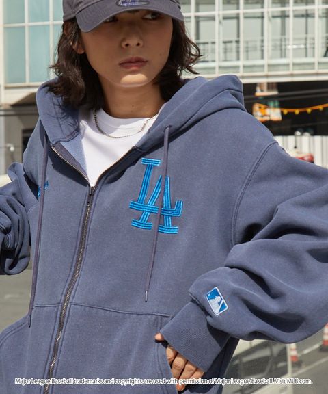 MLB限定別注款 刺繡復古水染雙拉鍊高磅刷毛連帽外套_2