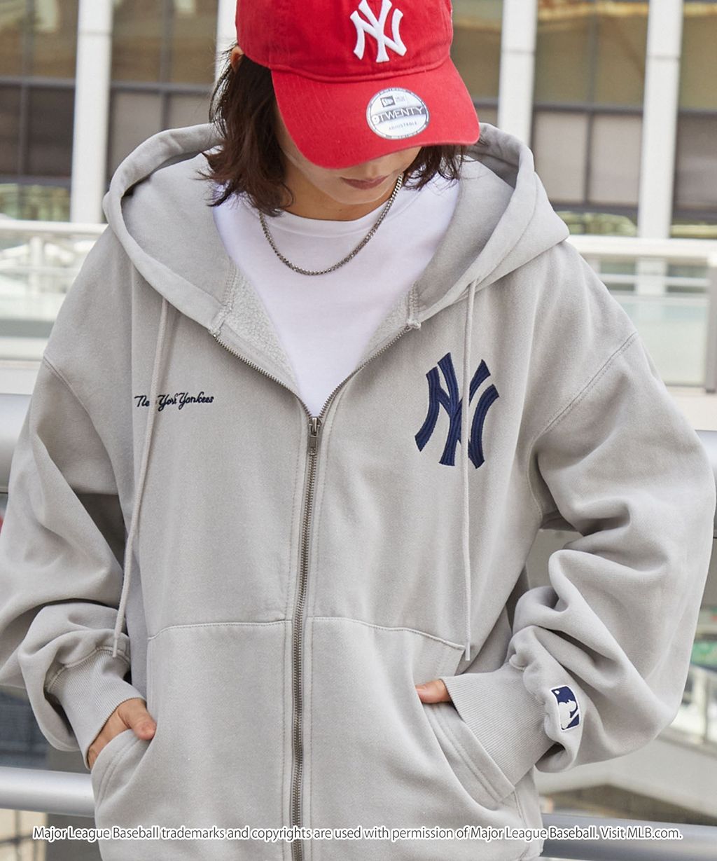 MLB限定別注款 刺繡復古水染雙拉鍊高磅刷毛連帽外套_5