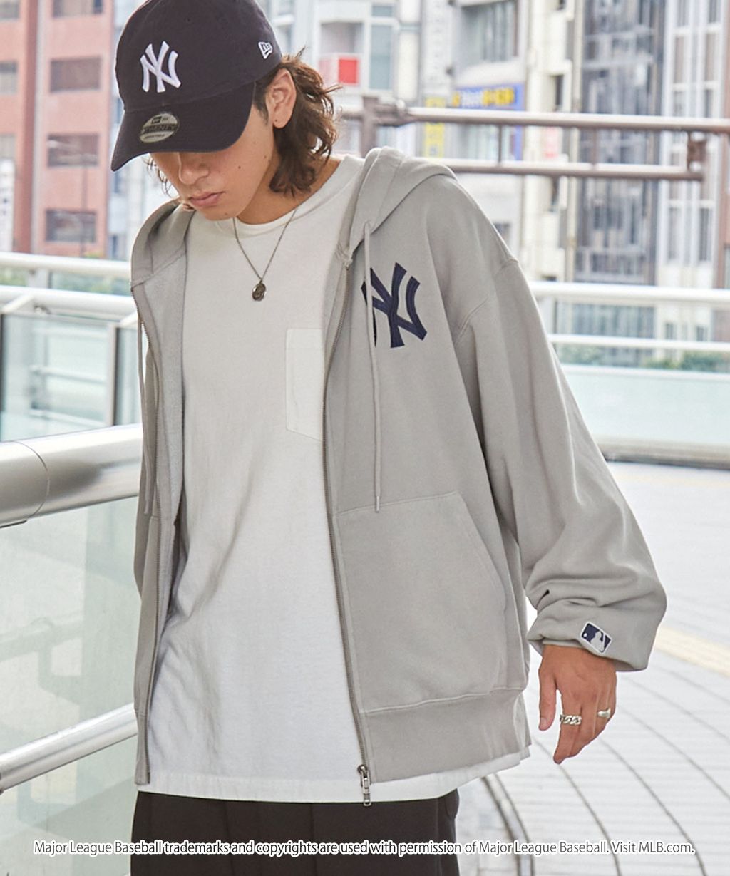 MLB限定別注款 刺繡復古水染雙拉鍊高磅刷毛連帽外套_36