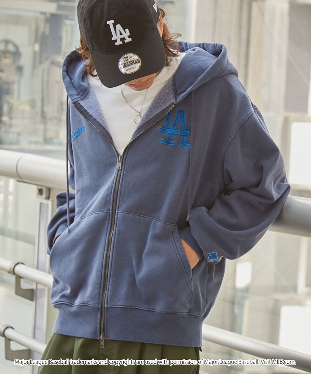 MLB限定別注款 刺繡復古水染雙拉鍊高磅刷毛連帽外套_42