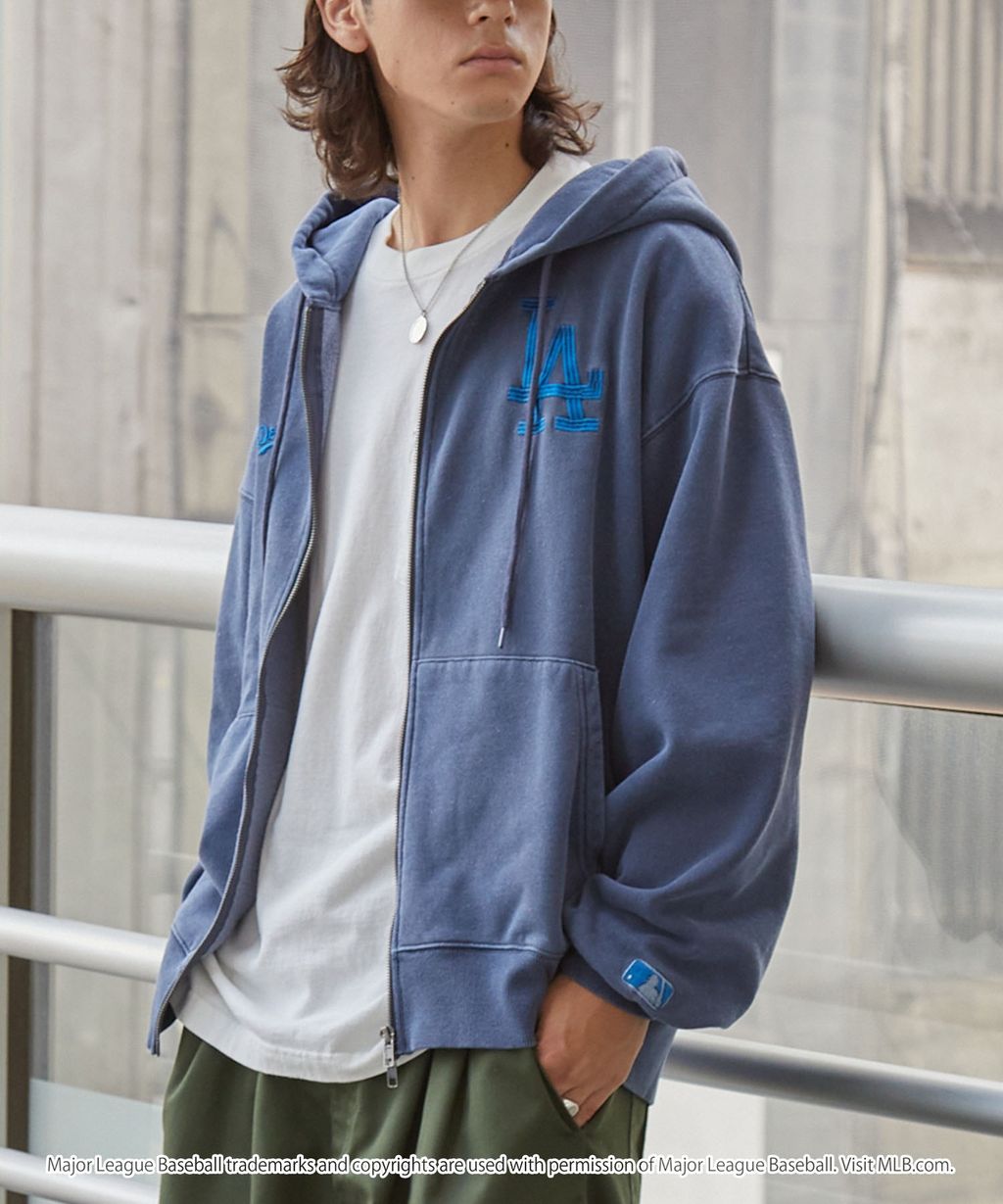 MLB限定別注款 刺繡復古水染雙拉鍊高磅刷毛連帽外套_45