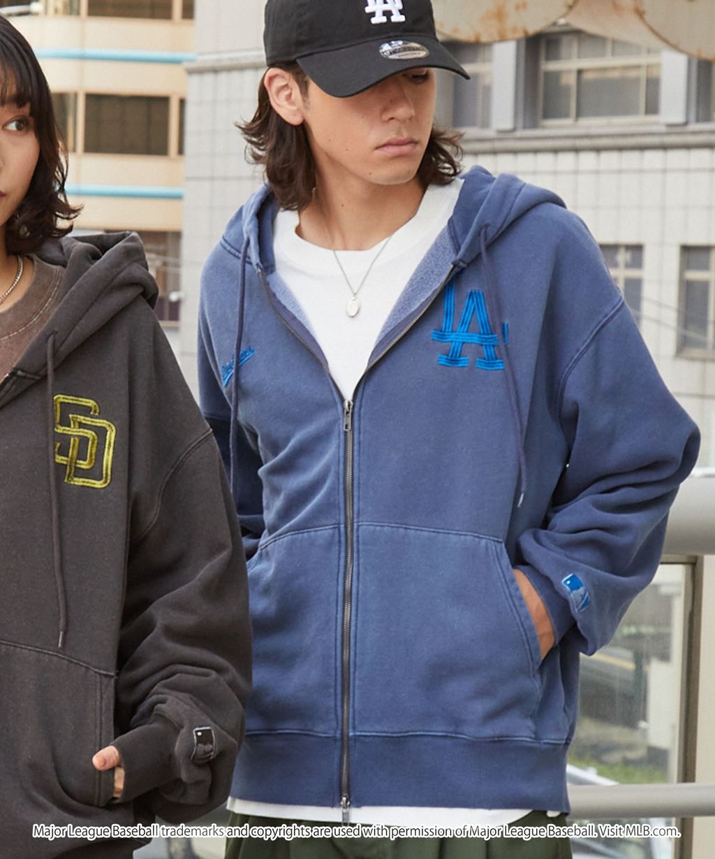 MLB限定別注款 刺繡復古水染雙拉鍊高磅刷毛連帽外套_22