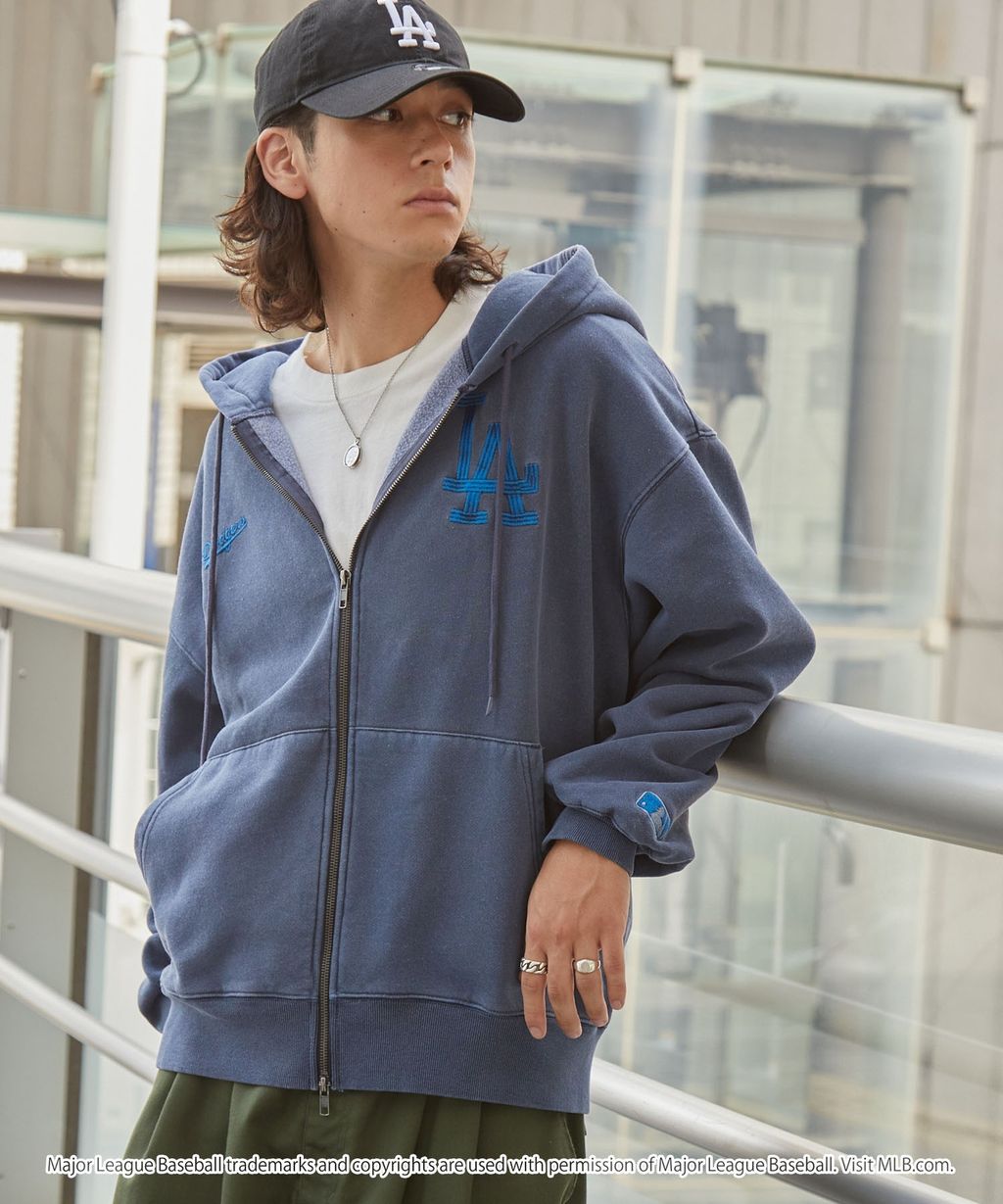 MLB限定別注款 刺繡復古水染雙拉鍊高磅刷毛連帽外套_43