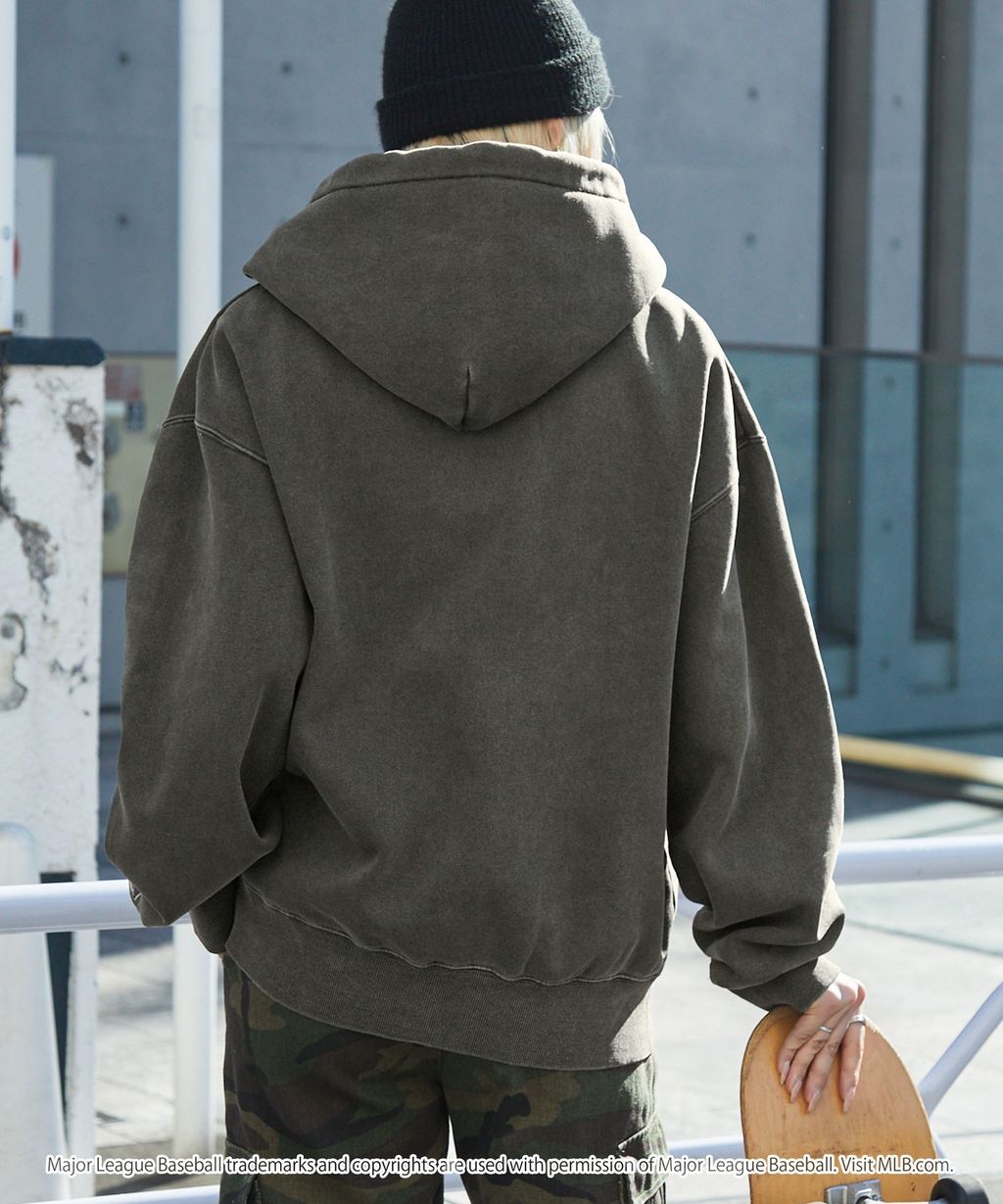 MLB限定別注款 刺繡復古水染雙拉鍊高磅刷毛連帽外套_37