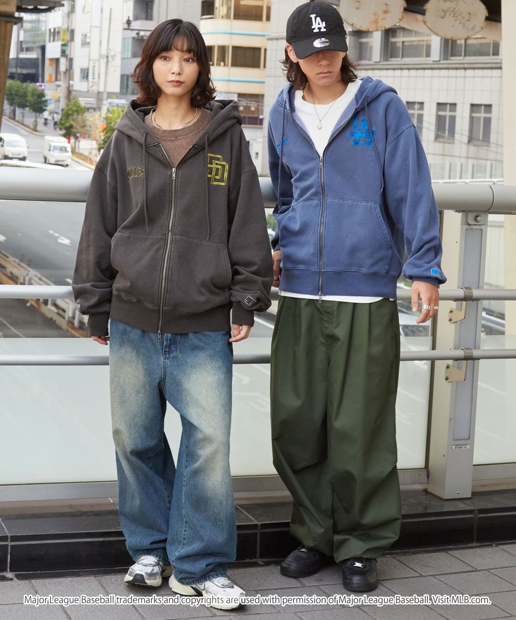 MLB限定別注款 刺繡復古水染雙拉鍊高磅刷毛連帽外套_20