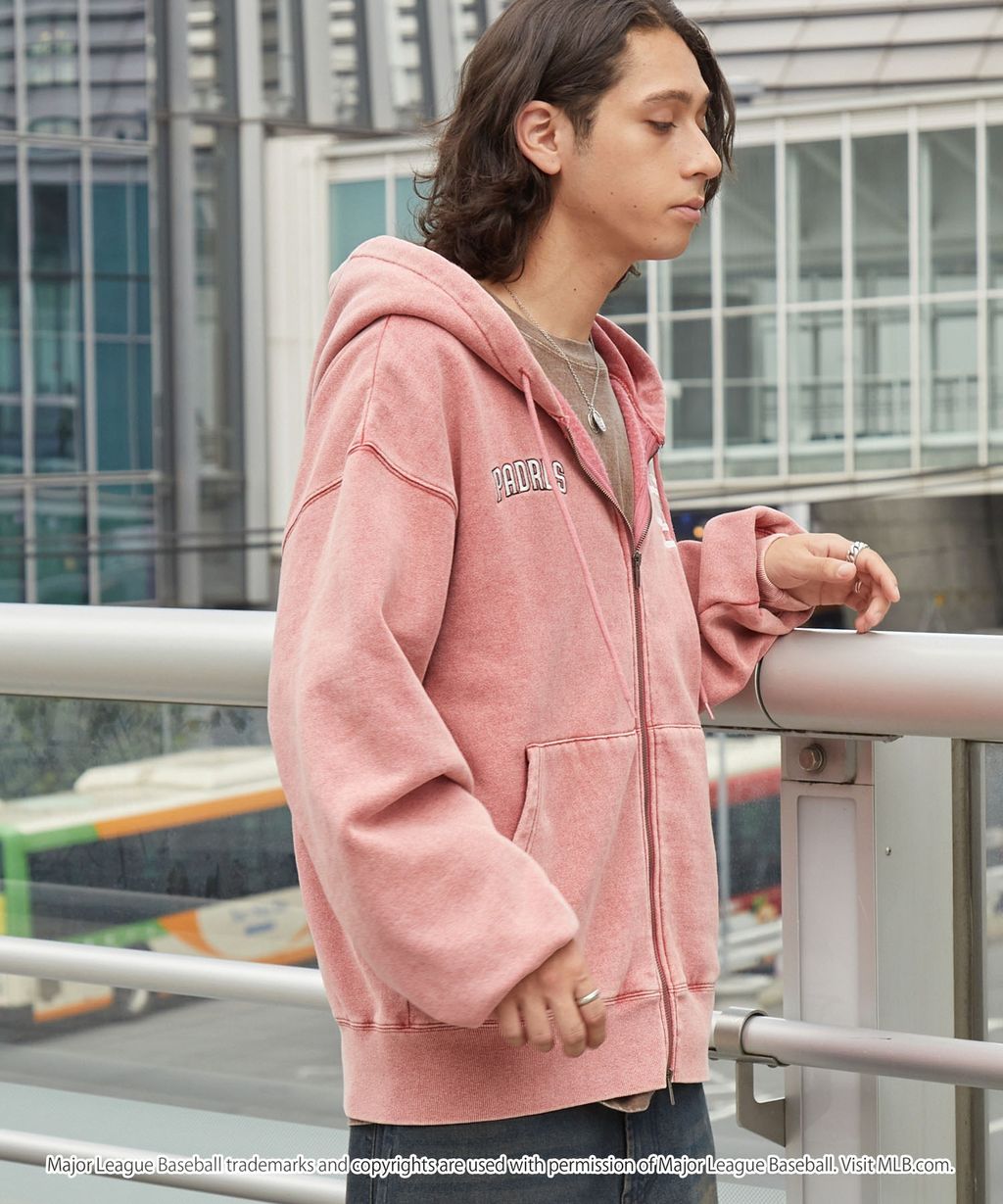 MLB限定別注款 刺繡復古水染雙拉鍊高磅刷毛連帽外套_29