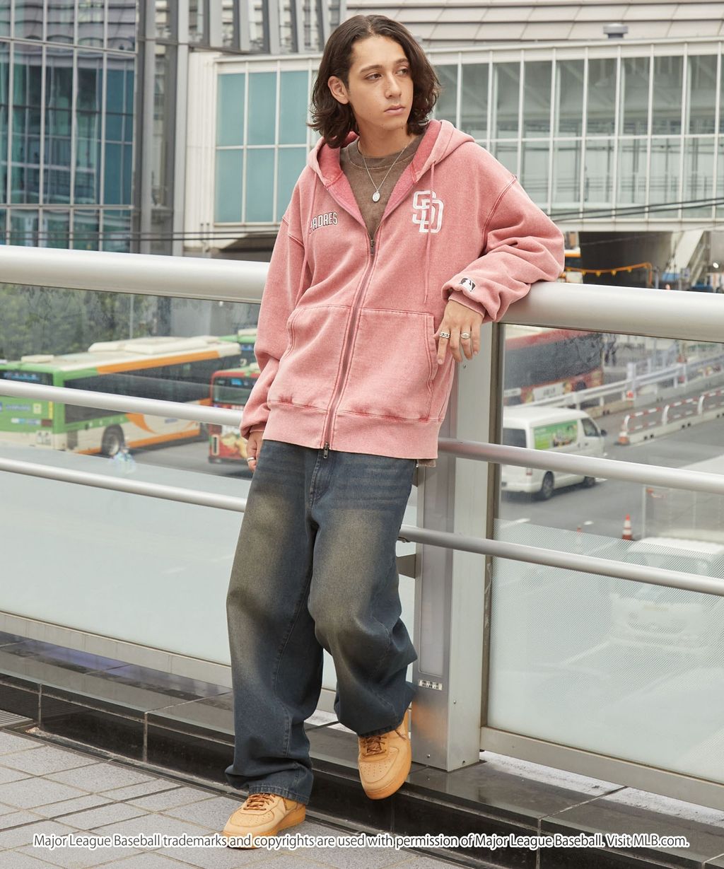 MLB限定別注款 刺繡復古水染雙拉鍊高磅刷毛連帽外套_32