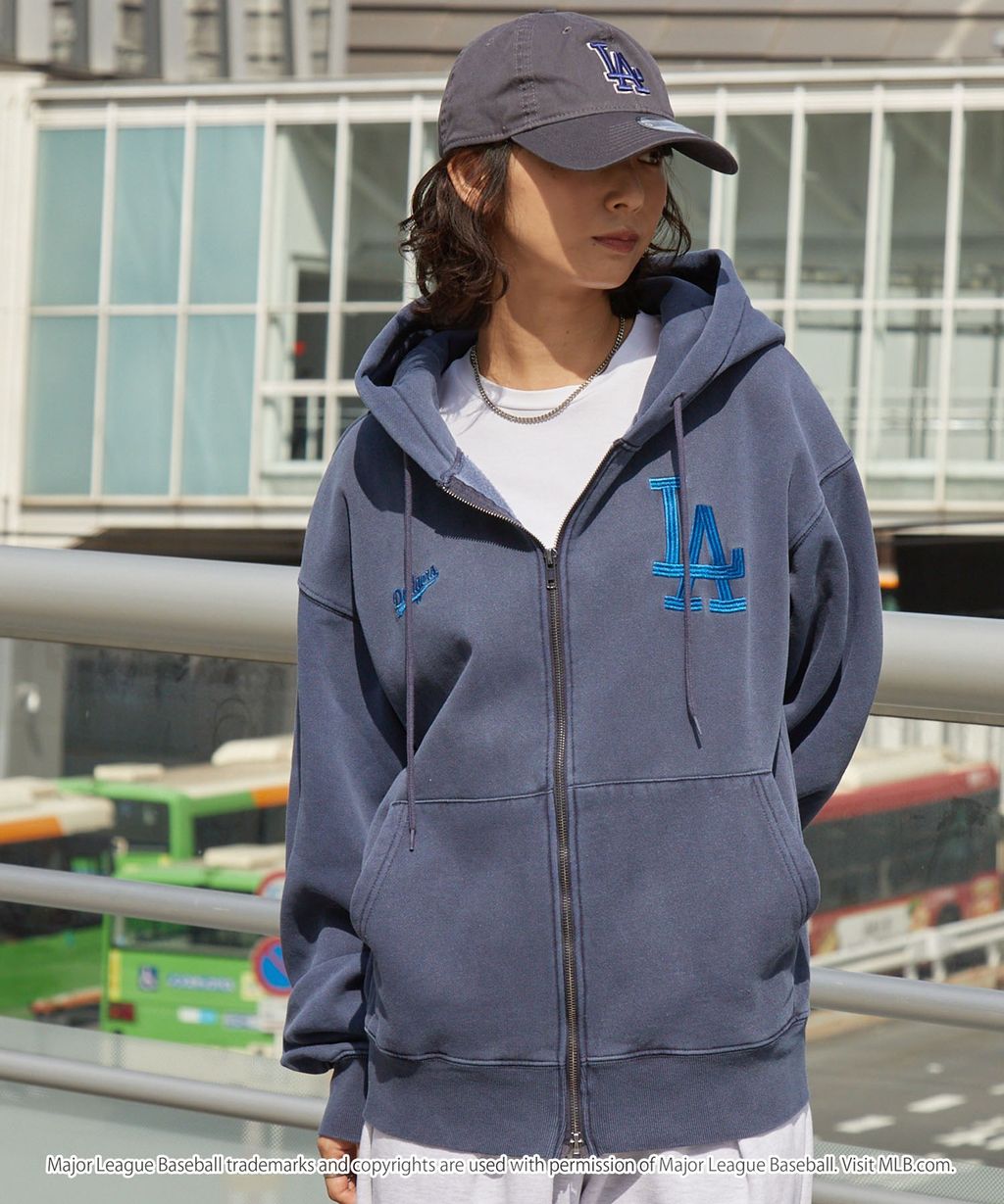 MLB限定別注款 刺繡復古水染雙拉鍊高磅刷毛連帽外套_17